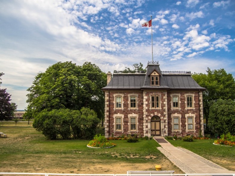 Sault Ste Marie Canal National Historic building on the waterfront of the Canadian Soo Locks.