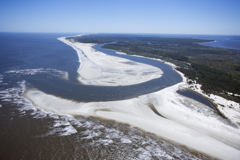 Aerial of coast at Cumberland Island National Seashore, Georgia.