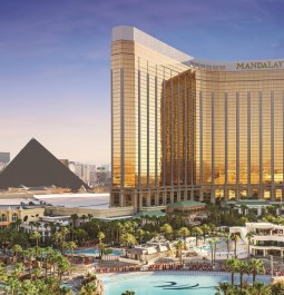 Aerial view of Delano and Mandalay Bay hotels in Las Vegas